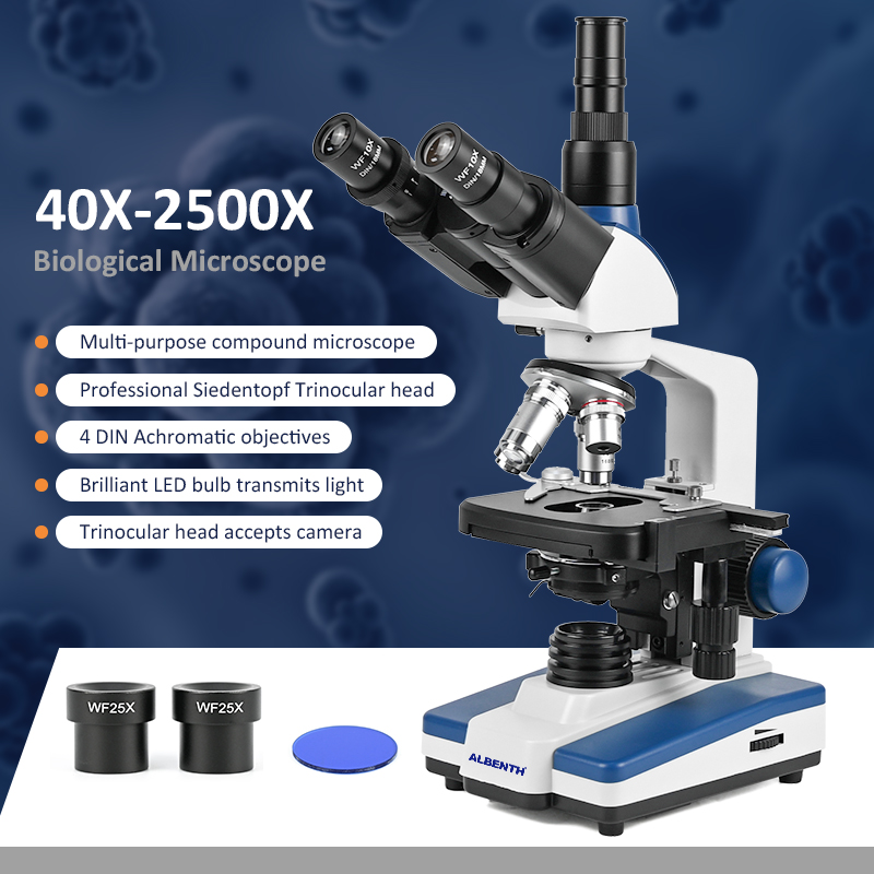 Microscope Compound 40X - Microscopio Biologico Professionale 40X-2500X con Tavolino