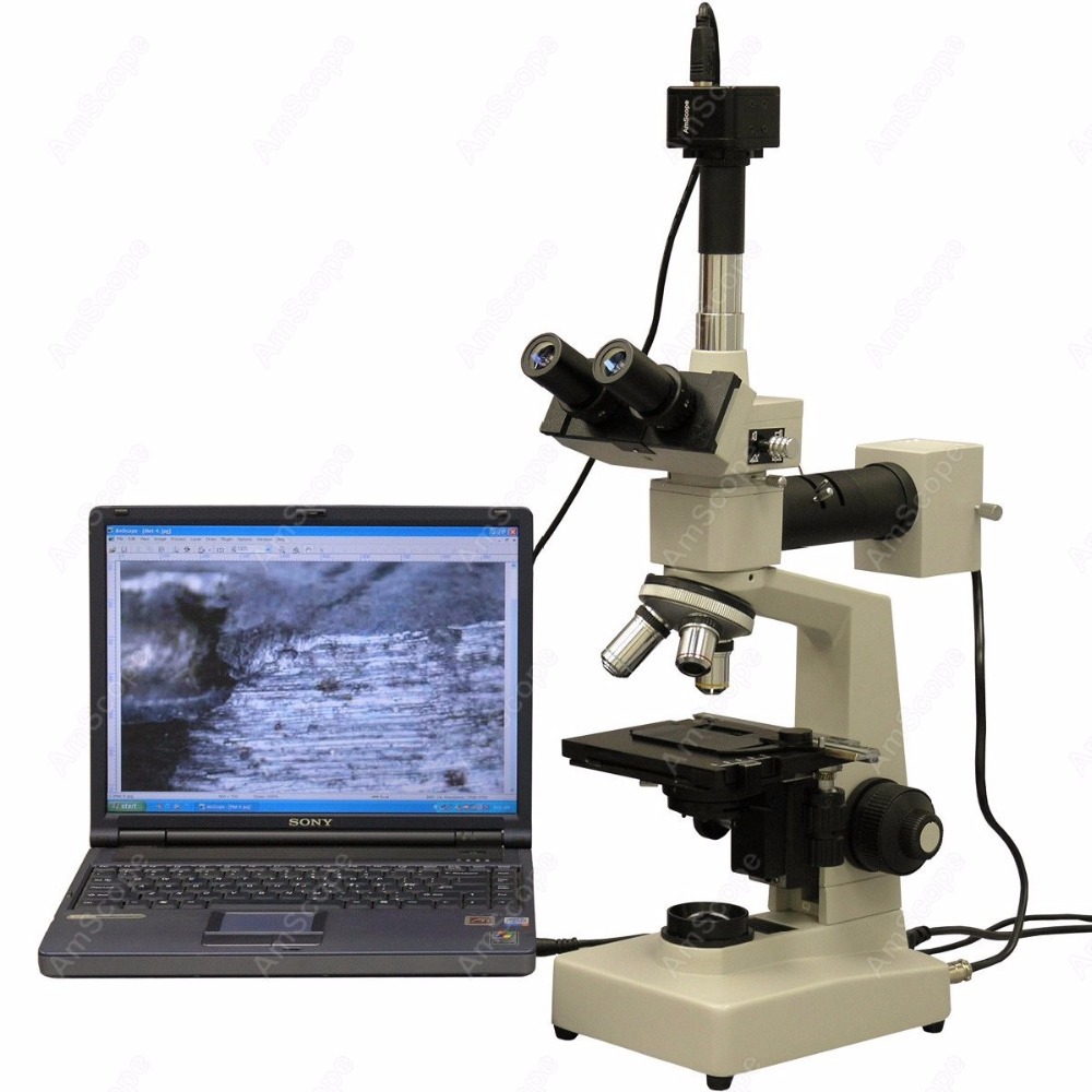 Microscope Compound 40X - Microscopio Composto Trinoculare Metallurgico AmScope 40X-1600X